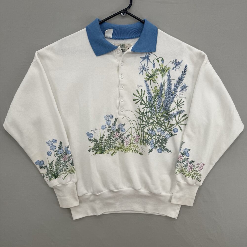 Vintage Orvis Sweatshirt Women’s XL White Flower Plants Floral Cottage Core